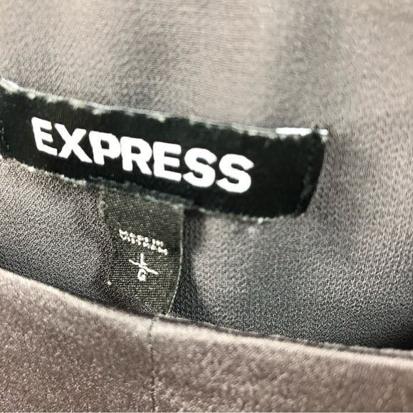 Express Sz L Grey Metallic Peplum Blouse Sleeveless Shimmer Tie Front Top - Picture 4 of 5